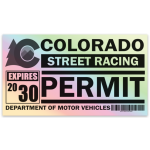 Colorado Holographic Street Racing Permit